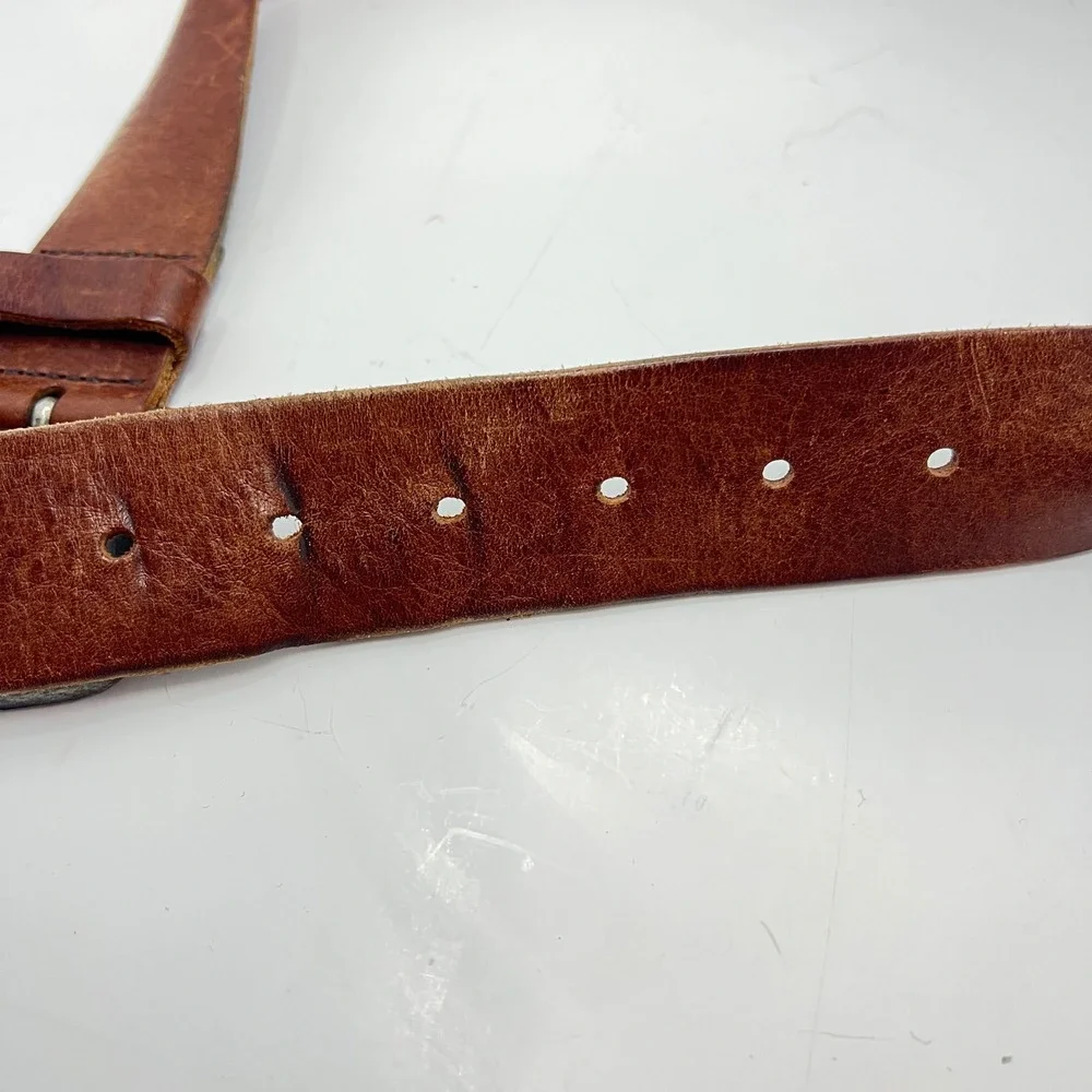 Express Brown Italian Leather‎ Braided Belt Made in England Size S Cognac Silver